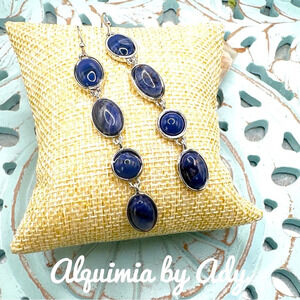 Maximalist Lapis Lazuli big  dangle extra long earrings